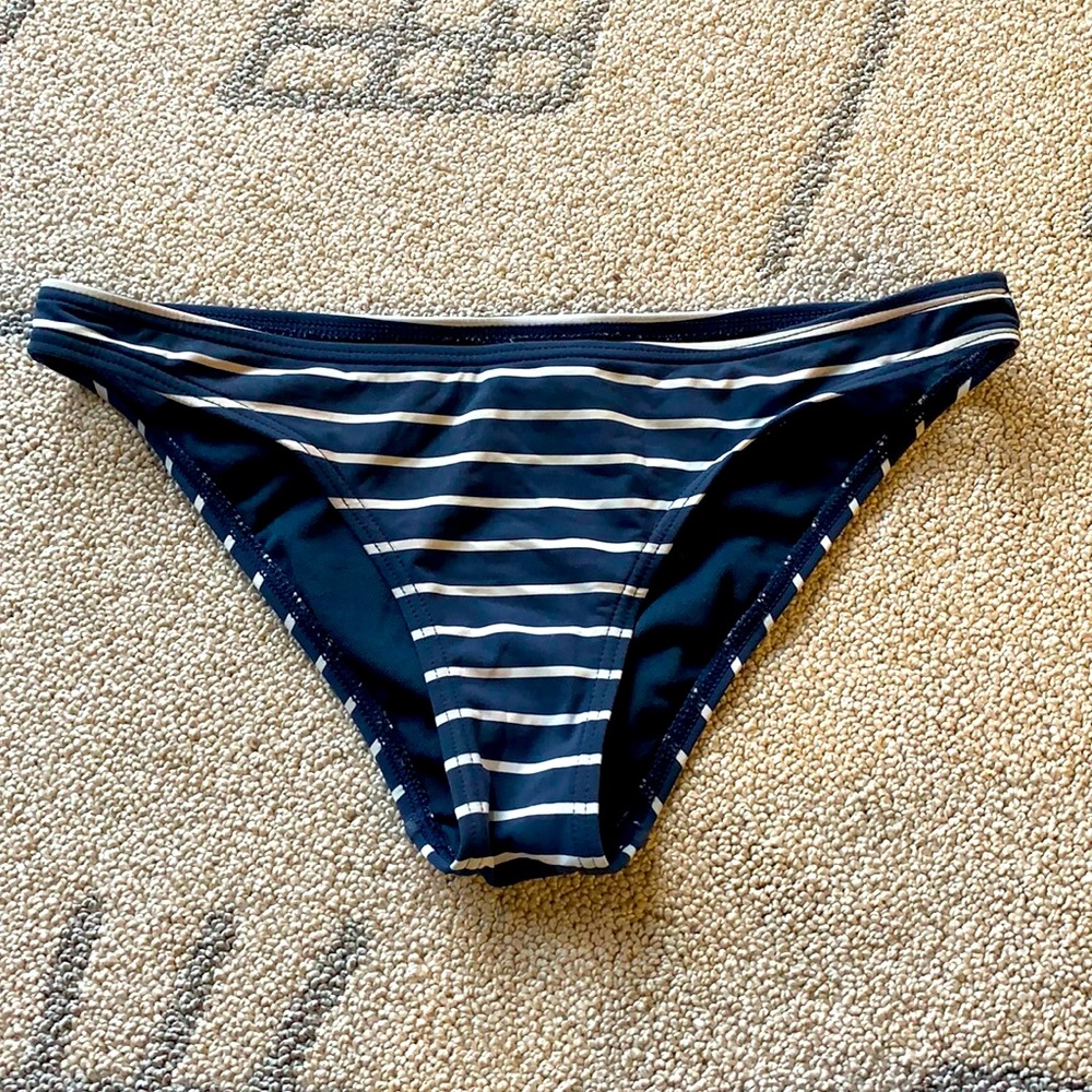 Navy blue and white striped bikini bottom